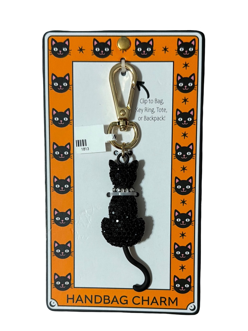 eye candy Black Sparkle Cat Key & Bag Charm with Gold Clasp